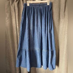 VRG SPORT Vintage Studded Denim Midi Skirt Side Slits Western Size XL